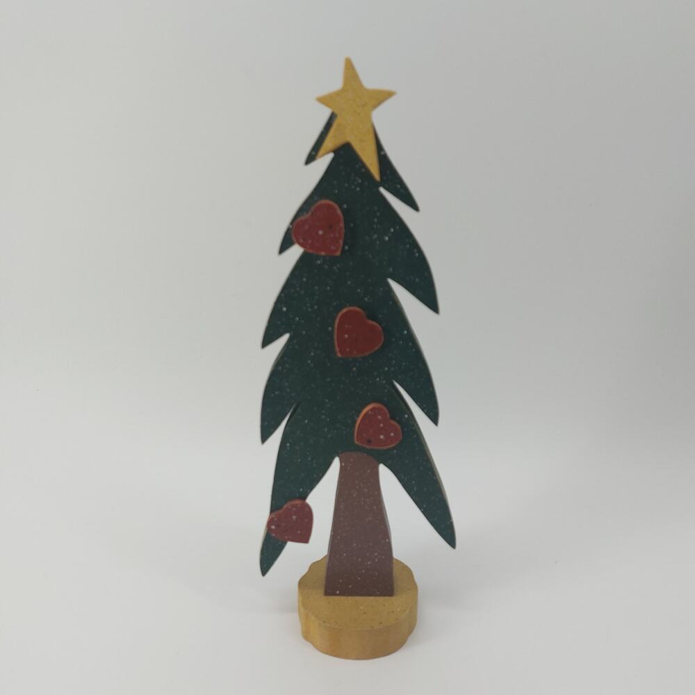 Rustic Christmas Tree Wooden Figure Holiday Decoration Green Star Heart